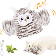 Interactive Cat Toy Rechargeable Chirping Owl with Catnip, Auto Beating Wings Flying Bird Toys for Indoor Cats