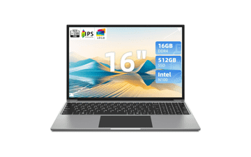 Jumper 16 Inch Laptop Computer, Intel N100 CPU, 16GB RAM 512GB ROM, 1200P FHD IPS Display, 38WH Battery, Cooling System, WiFi, BT4.0, USB3.0