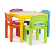 Kids Plastic 4 Set, Yellow Table and Vibrant Chairs by Humble Crew