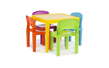 Kids Plastic 4 Set, Yellow Table and Vibrant Chairs by Humble Crew