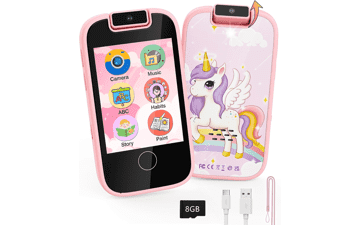 Kids Toy Smartphone for Girls Ages 3-8, Fake Play Cell Phone with Music Player Camera SD Card, Christmas Birthday Gifts (Upgraded Pink)