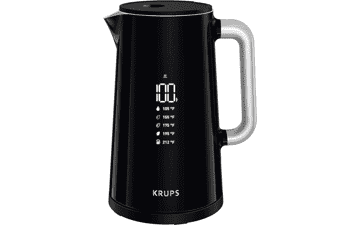 Krups Smart Temp Electric Kettle 1.7L 5 Temperatures, Real Time Temperature Display 1500W, Fast Boiling, Auto Off, Keep Warm, Cordless Black