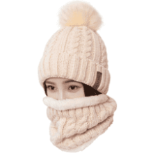 LCZTN Pom Beanie Hat Scarf Set - Cute Winter Ski Hat with Fleece Lining