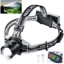 LED Rechargeable Headlamp - Super Bright 100000 Lumens, XHP160, 4 Modes, USB Zoomable, Digital Power Display, IPX6 Waterproof, Warning Light - Ideal for Camping, Running, Cycling, Fishing