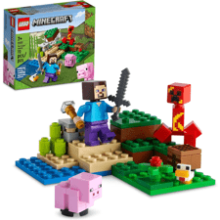 LEGO Minecraft Creeper Ambush Building Toy 21177 - Pretend Play Zombie Battle, Gift for Kids Age 7+ - Ore Mining and Animal Care with Steve, Baby Pig & Chicken Minifigures