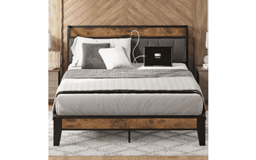 LIKIMIO Queen Bed Frame with Storage Headboard and Charging Station