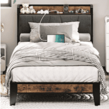 LIKIMIO Twin Bed Frames with Storage Headboard and Charging Station