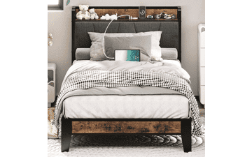 LIKIMIO Twin Bed Frames with Storage Headboard and Charging Station