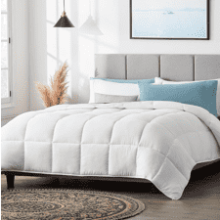 LUCID All-Season Microfiber Comforter - Hypoallergenic - Box Stitched - 8 Duvet Loops - 300 GSM, White, Oversized King