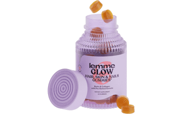 Lemme Glow Hair, Skin & Nails Gummies with Collagen, Biotin, Minerals, Vitamins for Healthy Skin, Strong Hair - Peach Flavor (60 Count)