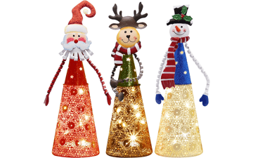 Lighted Christmas Table Decorations - Set of 3 LED Santa Snowman Reindeer Xmas Holiday Party Ornament