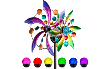 MAGGIFT Solar Wind Spinner with Metal Garden Stake - Purple Changing LED Solar Powered Glass Ball - Outdoor Wind Catcher for Yard, Patio, Christmas Holiday Decoration