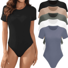 MLYENX 5 Pack Women's Short Sleeve Round Neck Stretchy Basic T-Shirt Bodysuit