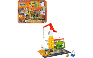 Matchbox Action Drivers Construction Playset - Lights and Sounds, 20”-Tall Mega Crane with Accessories