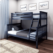 Max & Lily Bunk Bed Twin Over Full Size, Solid Wood Platform Bed Frame for Kids, Blue