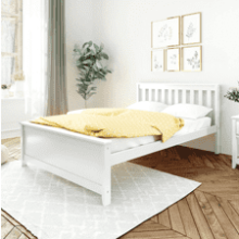 Max & Lily Full Size Bed Frame with Slatted Headboard, Solid Wood Platform Bed for Kids, Easy Assembly - White