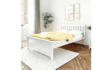 Max & Lily Full Size Bed Frame with Slatted Headboard, Solid Wood Platform Bed for Kids, Easy Assembly - White