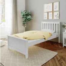 Max & Lily Twin Bed Frame with Slatted Headboard, Solid Wood Platform Bed for Kids, Easy Assembly - White