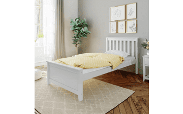 Max & Lily Twin Bed Frame with Slatted Headboard, Solid Wood Platform Bed for Kids, Easy Assembly - White