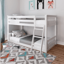 Max & Lily Twin Over Twin Low Bunk Bed with Ladder - Wooden Bunk Beds for Kids, Boys, Girls, Teens - White