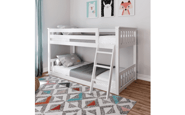 Max & Lily Twin Over Twin Low Bunk Bed with Ladder - Wooden Bunk Beds for Kids, Boys, Girls, Teens - White