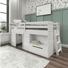 Max & Lily Twin Size Loft Bed with Storage Drawer and Ladder - Modern Farmhouse Loft Bed for Kids - White Wash