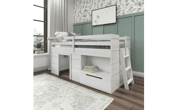 Max & Lily Twin Size Loft Bed with Storage Drawer and Ladder - Modern Farmhouse Loft Bed for Kids - White Wash