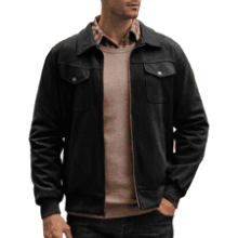 Men's Turn-Down Collar Suede Jacket - Faux Leather Trucker Coat