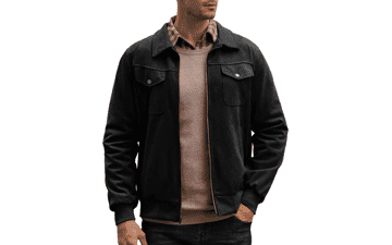 Men's Turn-Down Collar Suede Jacket - Faux Leather Trucker Coat