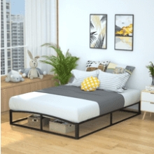 Metal Platform Bed Frame with Wood Slat Support - 10 Inches High - Queen Size - Black