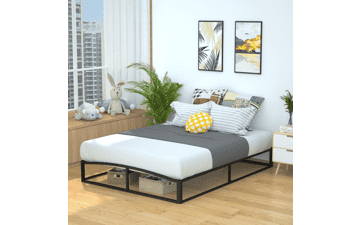 Metal Platform Bed Frame with Wood Slat Support - 10 Inches High - Queen Size - Black