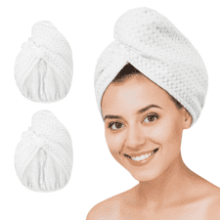 Microfiber Hair Drying Towel - 2Packs Waffle Long Hair Head Turban Wraps Terry Cloth Fast Absorbent Dry Anti Frizz Twist Plopping Curly Shower Turban for Women Wet Hair