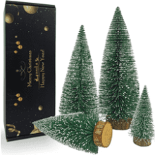 Miniature Christmas Trees with Snow and Wood Base - Xmas Holiday Party Home Tabletop Decor