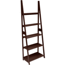 Modern 5-Tier Ladder Bookshelf Organizer - Solid Rubberwood Frame - Espresso Finish - 14 D x 24.8 W x 70.1 H in