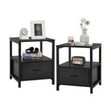 Modern Square End Side Table with Drawer and Storage Shelf for Bedroom and Living Room - Set of 2