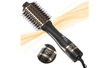 Nicebay Hair Dryer Brush - 2-in-1 Hot Tools Blowout Brush with Display Screen - Oval Ceramic Barrel - Black and Gold