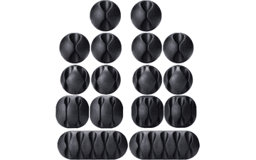 OHill 16 Pack Black Adhesive Cord Holders - Cable Management for Home, Office, Car, Desk & Nightstand