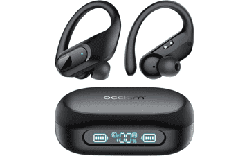 Occiam Wireless Earbuds Bluetooth 5.3 Headphones 96Hrs Playback Sports Ear Buds with Microphone Waterproof LED Power Display for Workout Running - Black