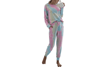 PRETTYGARDEN Tie Dye Two Piece Pajamas Set - Casual Long Sleeve Sweatshirt with Long Pants