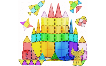 PicassoTiles 60 Piece Set - Clear Magnetic 3D Building Blocks Construction Playboards