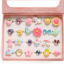 PinkSheep Little Girl Jewel Rings in Box - Adjustable, No Duplication - Pretend Play and Dress Up Rings (24 Lovely Ring)