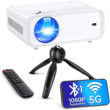 Portable Mini Projector with 5G WiFi and Bluetooth, ACROJOY Native 1080P Movie Projector with Tripod & 240" Display