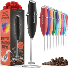 Powerful Handheld Milk Frother - Mini Milk Frother - Battery Operated - Stainless Steel Drink Mixer - Milk Frother Stand for Coffee, Lattes, Cappuccino, Frappe, Matcha, Hot Chocolate