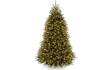 Pre-Lit Artificial Full Christmas Tree - Green Dunhill Fir with White Lights - 6 Feet