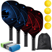 Premium Wood Pickleball Paddles Set with Balls, Cooling Towels & Carry Bag - Ergonomic Cushion Grip - Gifts for Men Women