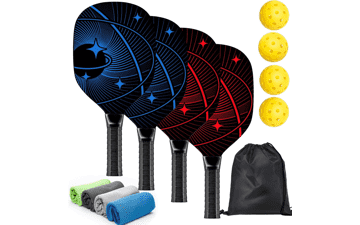 Premium Wood Pickleball Paddles Set with Balls, Cooling Towels & Carry Bag - Ergonomic Cushion Grip - Gifts for Men Women