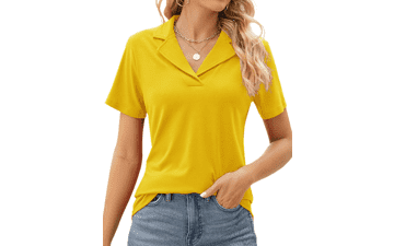 Rapbin Women's Polo Shirts - Lapel Collar V Neck Short Sleeve Blouse - Dressy Casual Tunic Tops