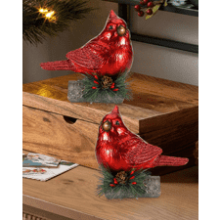 Red Cardinal Bird Figurines, Set of 2, 6.3'' Resin Realistic Statue, Christmas Decorations Holiday Home Decor Gifts