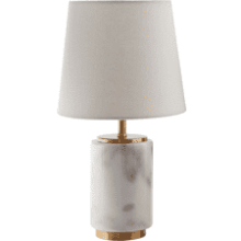 Rivet Mid Century Modern Marble and Brass Table Decor Lamp With LED Light Bulb - 14 Inches, White