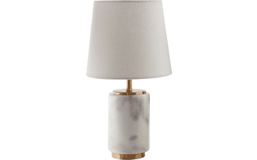 Rivet Mid Century Modern Marble and Brass Table Decor Lamp With LED Light Bulb - 14 Inches, White